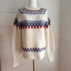 Aqua Fair Isle Sweater XS Pullover Crew Neck Bohemian